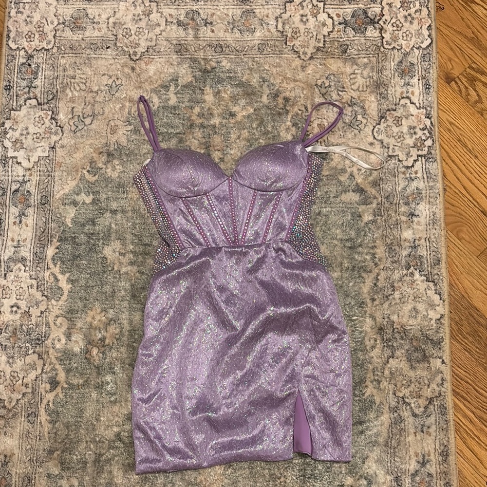Purple Ruched Spaghetti Strap Cocktail Dress